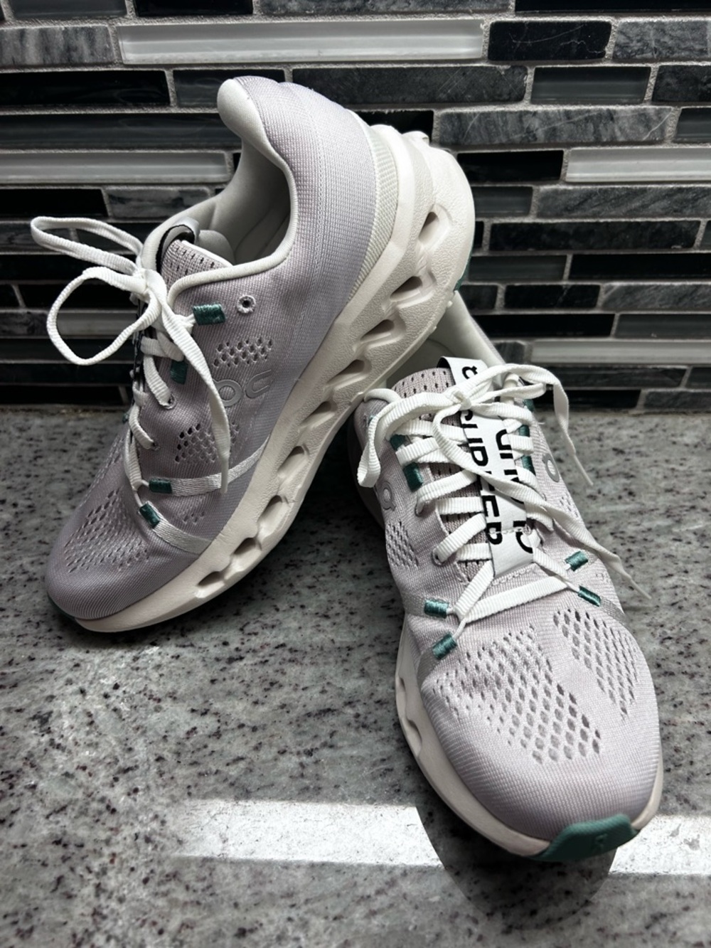 On Running Cloudsurfer Women’s Running Shoes - Light Gray w/Teal Accents size 7